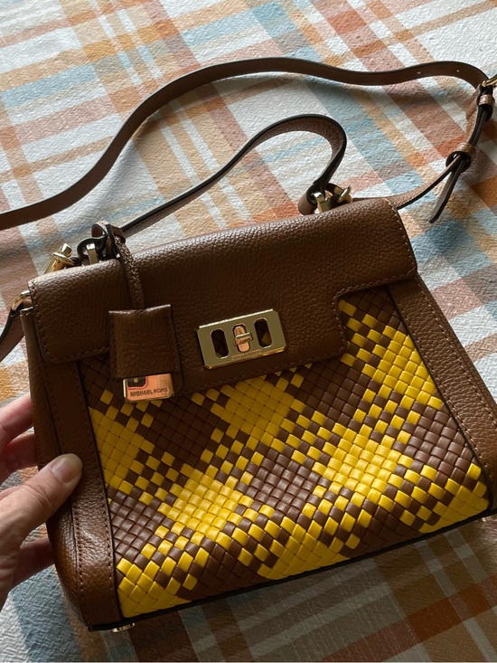 Michael Kors Handbags - Michael Kors Brown & Yellow Woven Leather Satchel